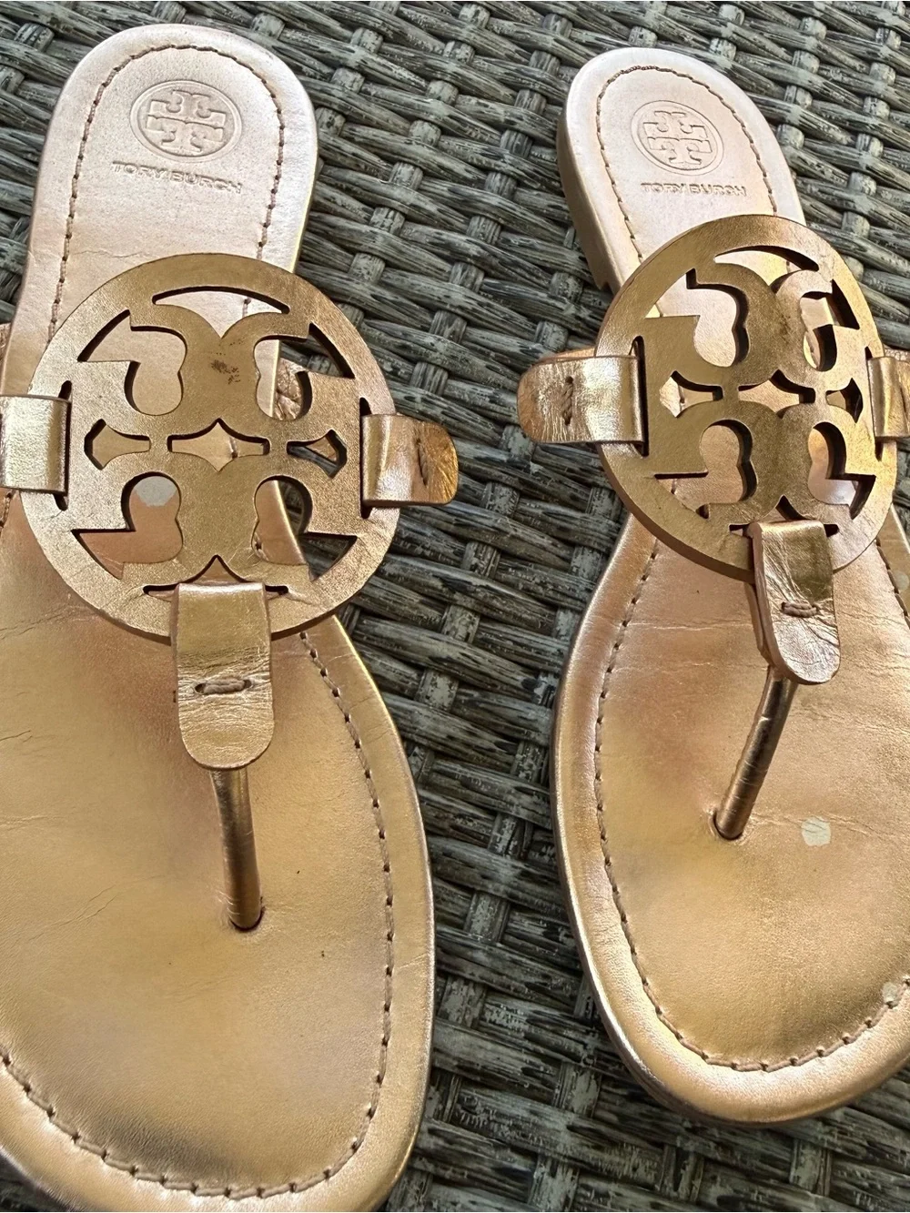 Tory Burch Metallic Blush Logo Thong Sandals